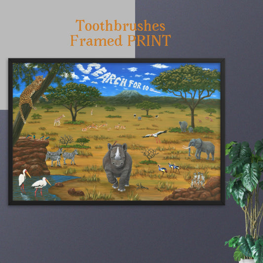 African Animal Sights TOOTHBRUSHES 24"x36" Framed PRINT Artwork