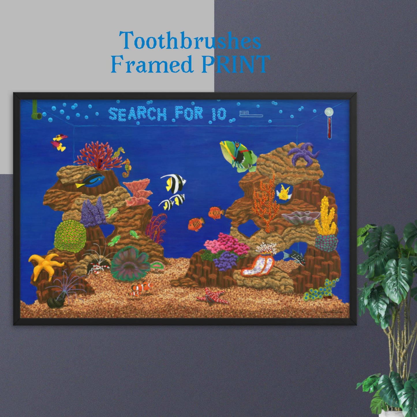 Fish Tank Favorites TOOTHBRUSHES 24"x36" Framed PRINT Artwork