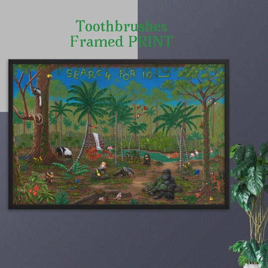Rainforest RoundUp TOOTHBRUSHES 24"x36" Framed PRINT Artwork