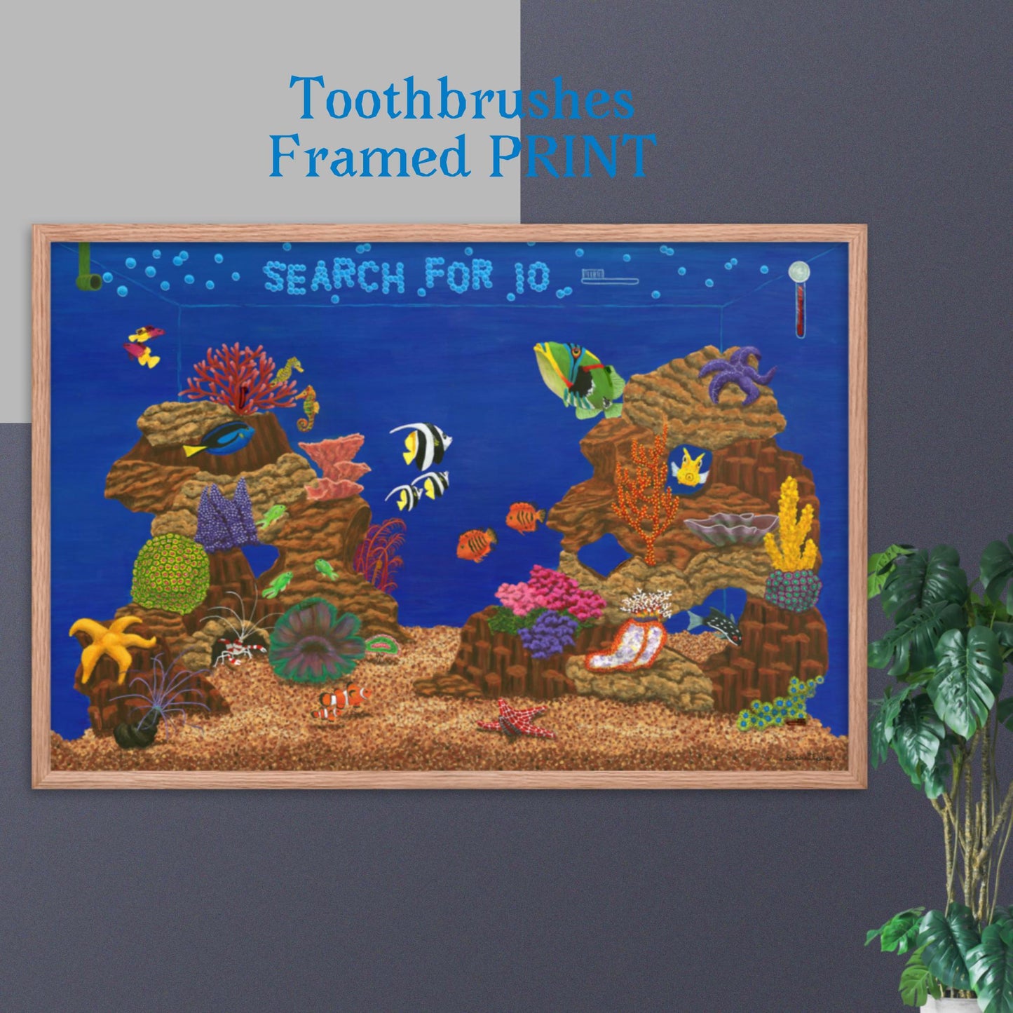 Fish Tank Favorites TOOTHBRUSHES 24"x36" Framed PRINT Artwork