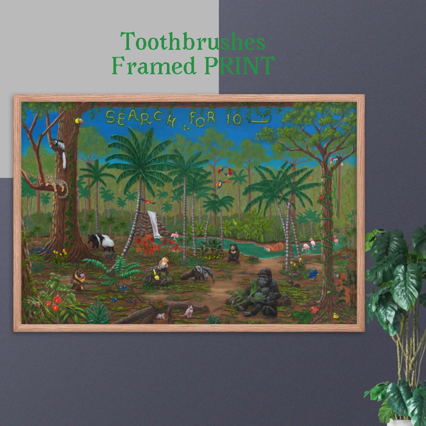 Rainforest RoundUp TOOTHBRUSHES 24"x36" Framed PRINT Artwork