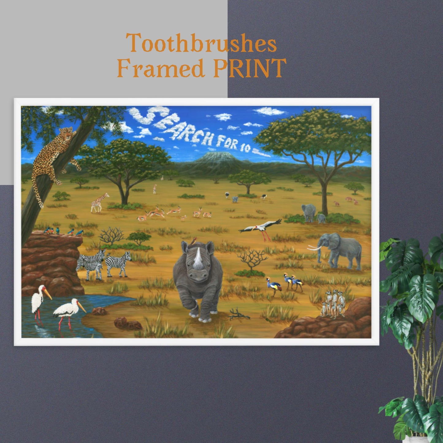 African Animal Sights TOOTHBRUSHES 24"x36" Framed PRINT Artwork