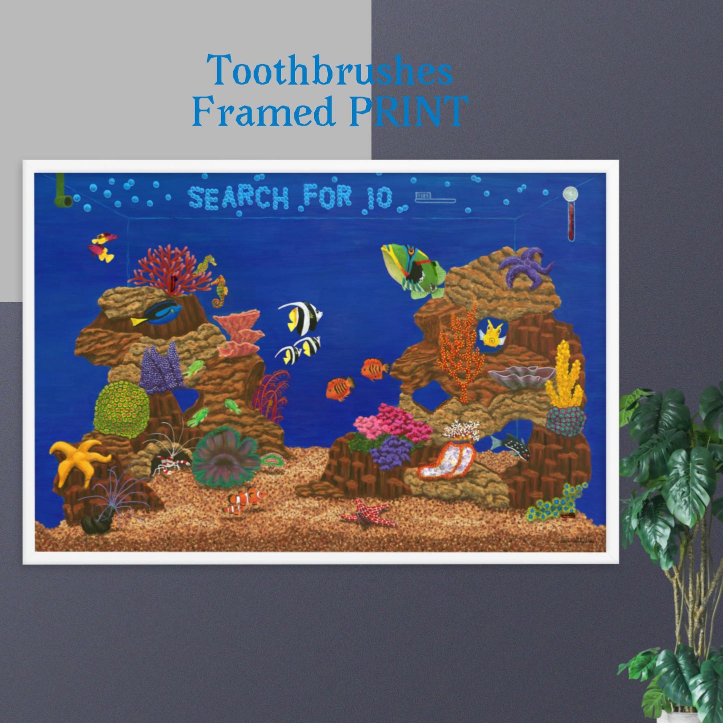 Fish Tank Favorites TOOTHBRUSHES 24"x36" Framed PRINT Artwork