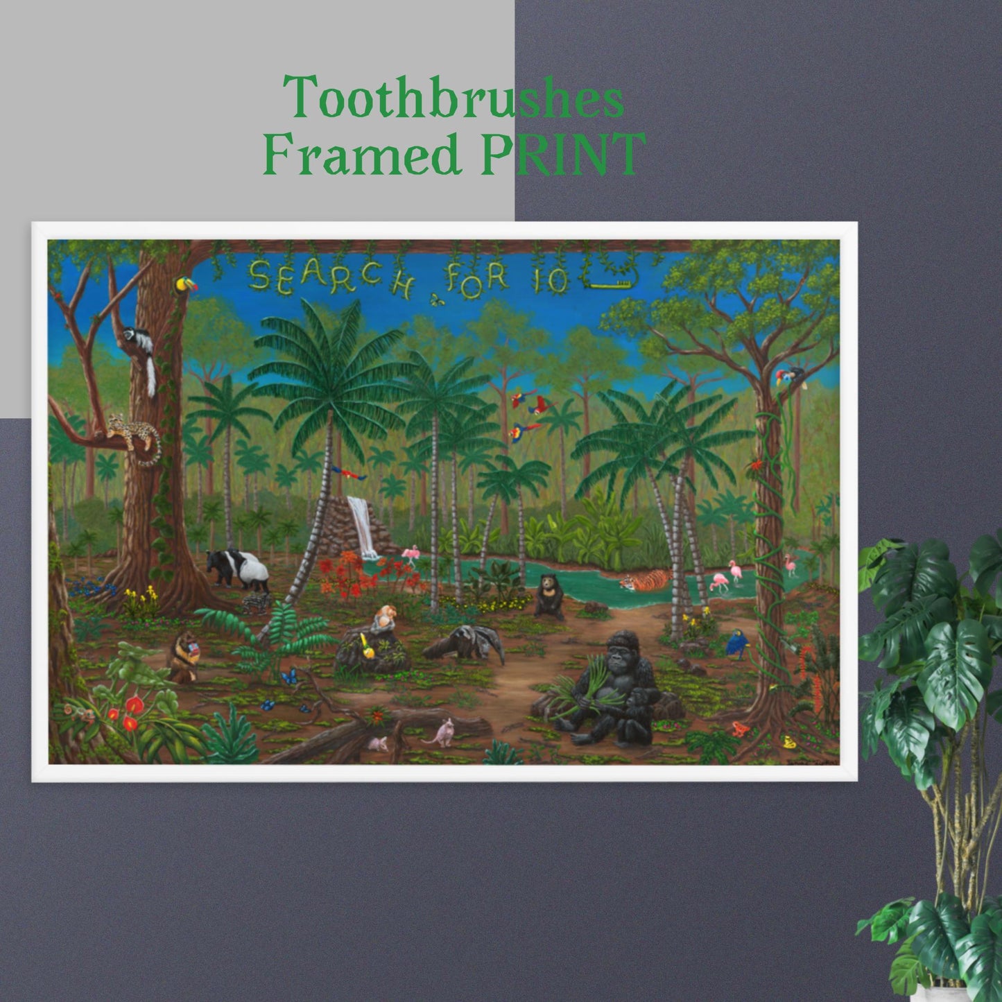 Rainforest RoundUp TOOTHBRUSHES 24"x36" Framed PRINT Artwork