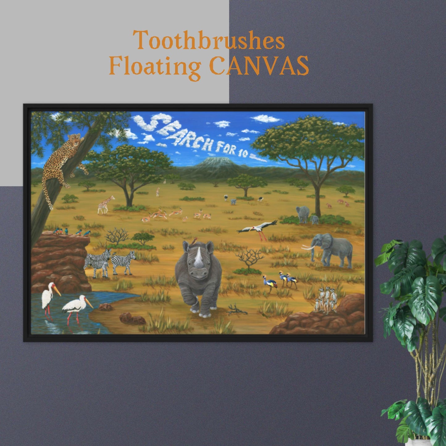 African Animal Sights TOOTHBRUSHES 24"x36" Floating CANVAS Artwork