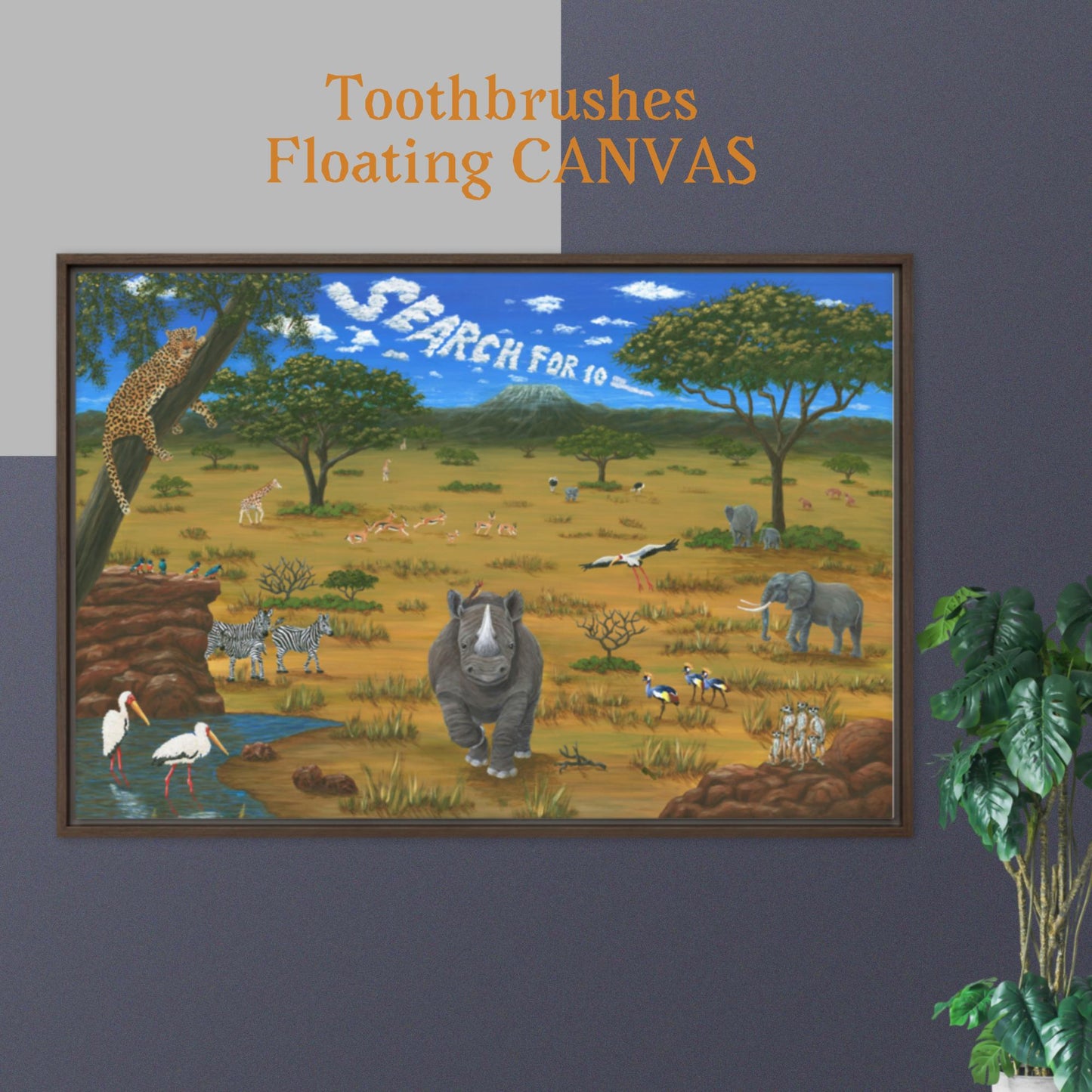 African Animal Sights TOOTHBRUSHES 24"x36" Floating CANVAS Artwork