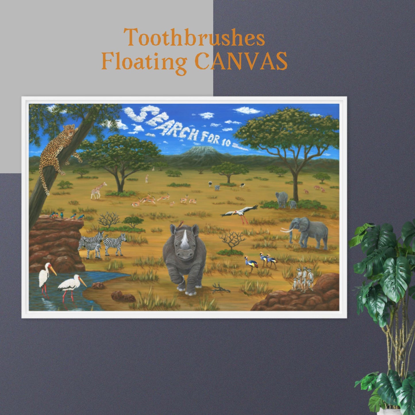 African Animal Sights TOOTHBRUSHES 24"x36" Floating CANVAS Artwork
