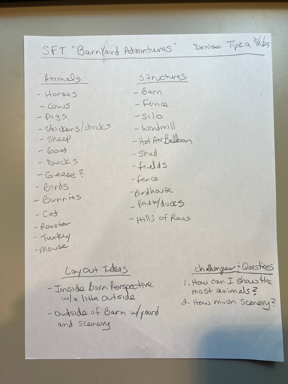 Post #3 -- A Name for the Scene and List of Animals & Structures