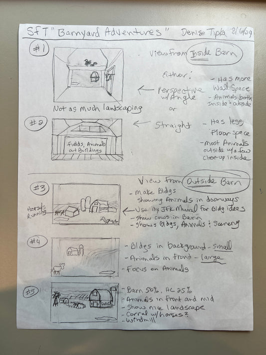 Post #4 --  5 Thumbnail Sketches for BarnYard Adventures